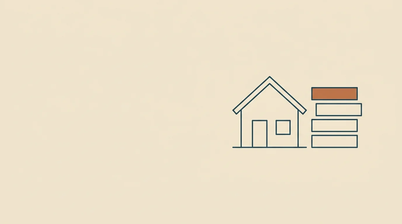 Line drawing of a house beside a stack of itemized slips