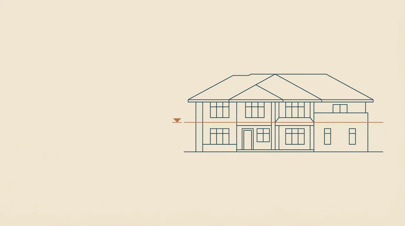 Line drawing of a large house with a copper limit line across it