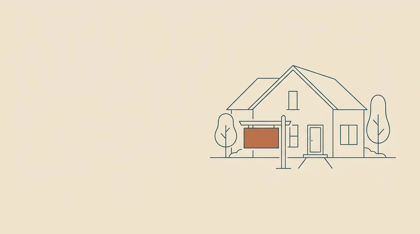 Line drawing of a house with a blank copper sign in front