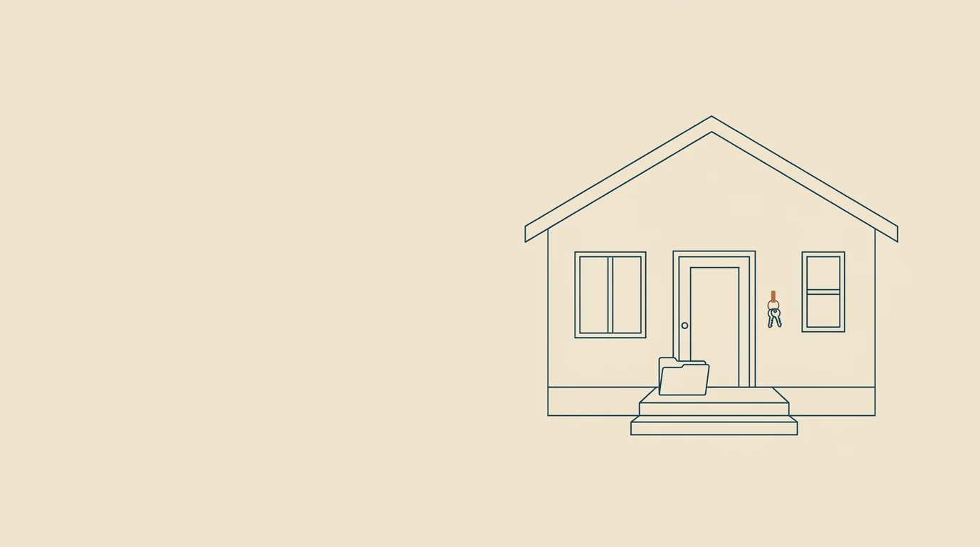 Line drawing of a house with keys hanging by the front door